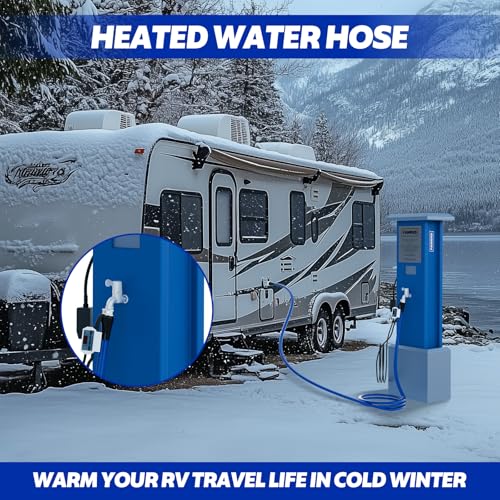 Image of 100 FT Heated Water Hose for RV, Heated RV Freshwater Hoses with Fittings, -45 ℉ Antifreeze Drinking Water Pipe, Automatic temperature shut-off for electrically heated Garden hoses, RV Accessories