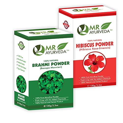 Image of MR Ayurveda 100% Organic Hibiscus Powder and Brahmi Powder - Combo Pack (100 Grams Each)
