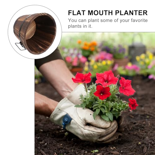 Image of Wooden Barrel Flower Pot - Rustic Planter for Indoor & Outdoor Use with Drainage Holes - 7 Inch Brown Planter for Decorative Plants & Vegetables