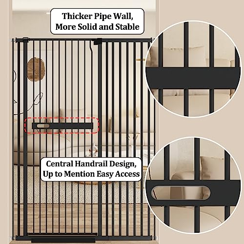 WAOWAO 61.02" Extra Tall Cat Pet Gate 30.11-42.51" Wide Pressure Mounted Walk Through Swing Auto Close Safety Black Metal Baby Toddler Kids Child Dog Pet Puppy Cat for Indoor Stairs,Doorways