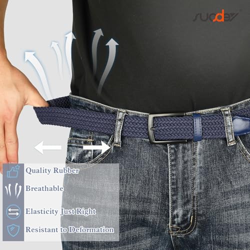 SUOSDEY Elastic Fabric Braided Belts for Men, Stretch Woven Belts for Golf Casual Jeans Shorts,navy blue - Image 4