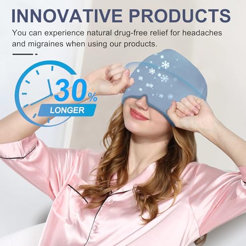 Image of EXQUISLIFE Migraine Headache Relief Cap, Gel Ice Head Wrap, Hot and Cold Therapy, Headache Eyes Mask for Sinus, Puffy Eyes, Tension and Stress Relief (Grey)