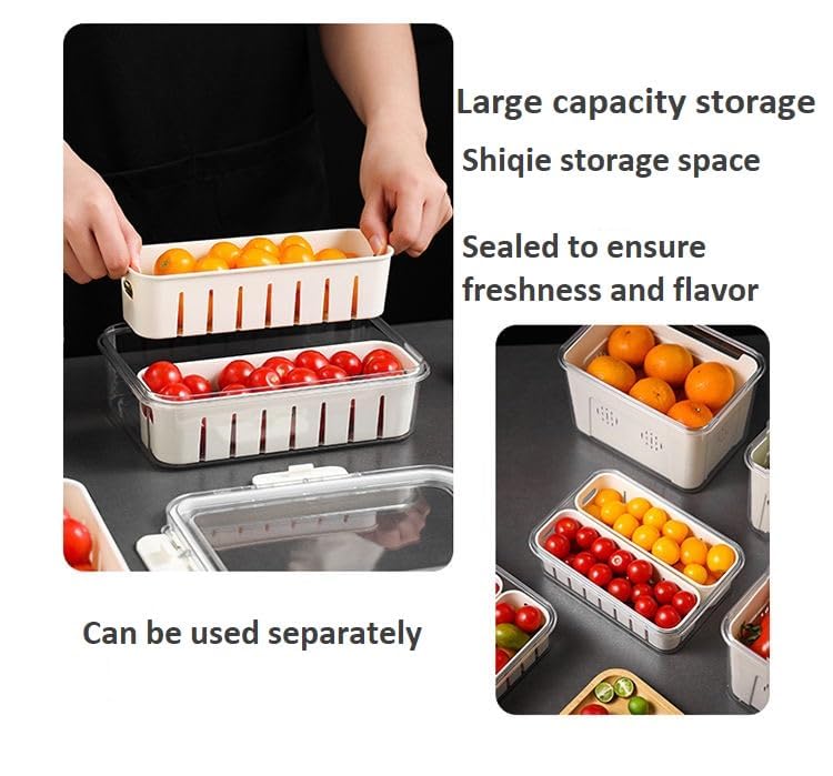 Image of Vasukie Divided Fridge Storage Boxes With 4 Serving Veggie Tray with Lid and Handle, Fridge Organizer with Removable 4 Compartment, Fridge Storage Containers (4PC Combo)
