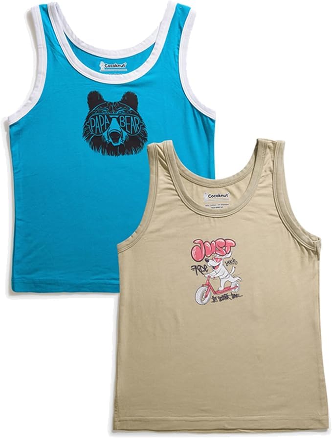 Cotton Cute Print Girl's Tank Top, Regular Fit Multicolour, Breathable & Super Soft Fabric, (Pack of 2) (9-10 Years)