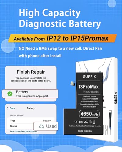 Image of Battery for iPhone 13Pro Max No Pop-up Unknown Part Warning | No Unknown Part Info Real Capacity 4650mAh Long Last Time Wireless Charging Support Durable Tool For DIY Phone Repair Shop