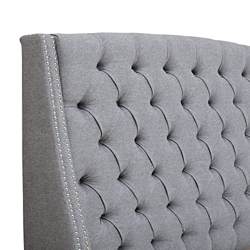 Madison Park Harper Upholstered Nail Head Trim Wingback Button Tufted Headboard Modern Contemporary Metal Legs Padded Bedroom Décor Accent, Queen, Grey #TOP4