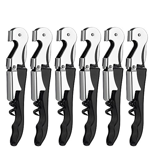 6 Pack Corkscrew Wine Opener With Foil Cutter By YWQ -Thick Stainless Steel Bottle Opener For Beer Or Wine - Love It Or Return It! , Opens Easy! Premium All-In-One Waiters Corkscrew.