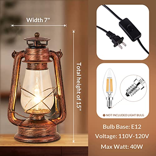 Noxarte Rustic Lantern Table Lamp Plug-In Old Fashioned Night Light Perfect For Bedroom Living Room H15 Inch X W7 Inch #TOP1