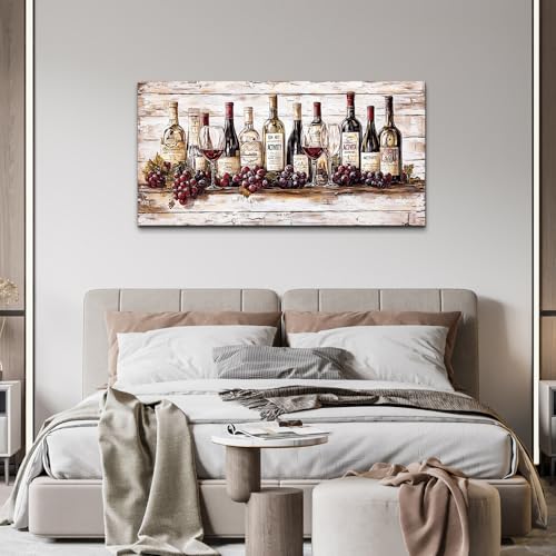 Canvas Wall Art for Living Room Wall Decor for Bedroom Kitchen Wall Decorations Wine Bottle Painting Farmhouse Pictures Artwork Room Aesthetic Home Decor Ready to Hang