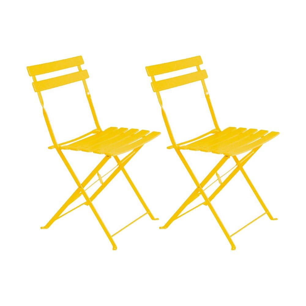 LOLAhome Set de 2 sillas Plegables Modelo Sira Hechas Acero Pintado con Lamas de 41cm x 46cm x 80cm Ideales para jardín, Patios, terrazas, Balcones y Exterior. (Amarillo)