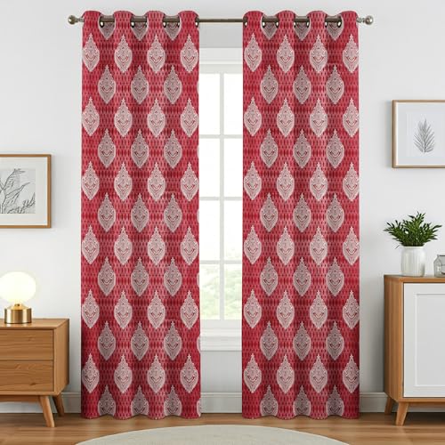 Image of Homefab India 1 Piece Polyester Printed Curtains Room Darkening Panel - Door 7 feet, Damask Maroon Curtain