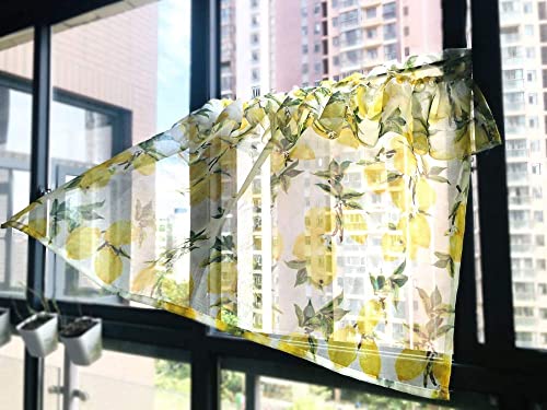 Double-Layer Tulle Short Curtain Lemon Pattern Sheer Tulle Curtain Valance Window Treatment Small Valances Rod Pocket Top Tier Curtains For Small Window 2 Panels #TOP1