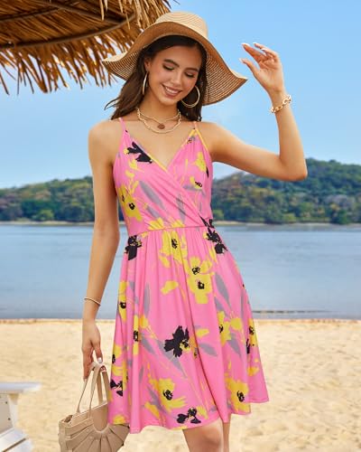Image of STYLEWORD Womens Sundress Summer Floral Wrap V Neck Backless A-Line Casual Beach Midi Dress