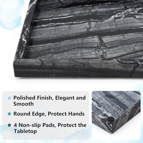Image of Real Natural Marble Tray for Bathroom, Vanity, Kitchen and Desktop, Rectangle Genuine Marble Stone Tray for Jewelry, Cosmetics, Candles, Lotion, Perfume (Wood Grain, 12 inch x 8 inch x 1.2 inch)