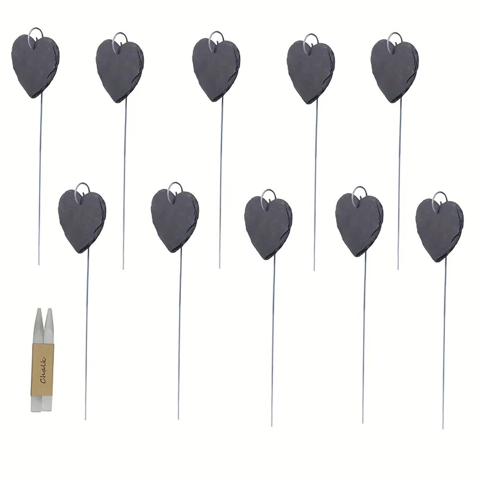 Lot de 10 marqueurs plantes en ardoise noire | Tiges acier inoxydable | Décoration jardin et terrasse intérieure/extérieure Pour Fleurs(Heart)