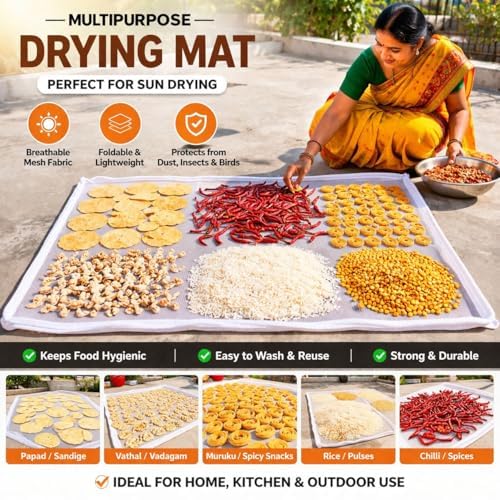 Image of Homeoculture Food Drying Mesh Mat | Reusable Sun Drying Net for Papad, Chilli, Rice, Vegetables & Grains (2)
