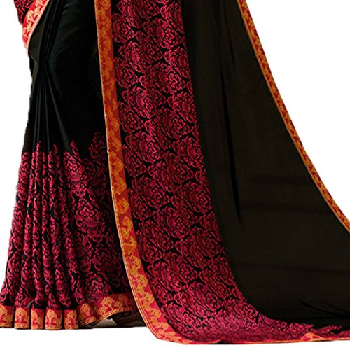Image of RAJESHWAR FASHION WITH RF Women's Pure Silk Georgette Printed Sarees For Women With Jacquard Work Lace Border & Blouse Piece (Multicolored Free Size 6.30 Mtr)