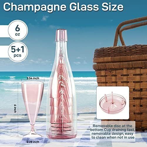 PERPART Foldable Plastic Champagne Wine Glasses Set of 5 | Reusable, Foldable Wine Glasses with Storage Bottles | Suitable for Outdoor, Camping, and Travel 2