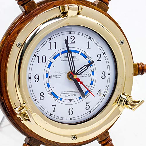 14" Authentic Nautical Time Tide Clock Porthole Ship Wheel | Navy Pirate's Gift & Decor | Nagina #TOP6