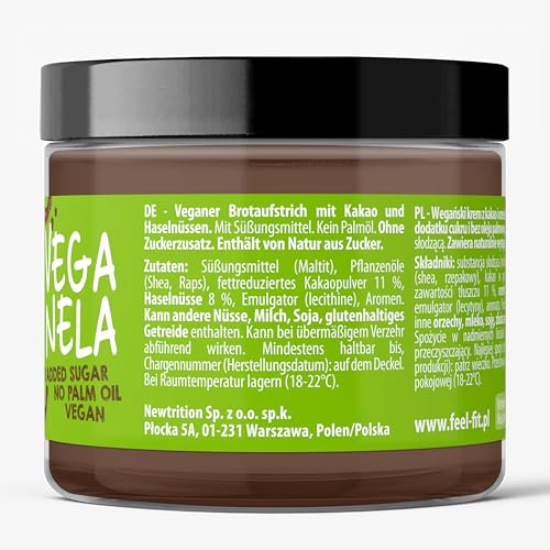 Feel FIT VEGANELA Kakao-Haselnuss-Aufstrich, ohne Zuckerzusatz, ohne Palmöl & vegan 200 g