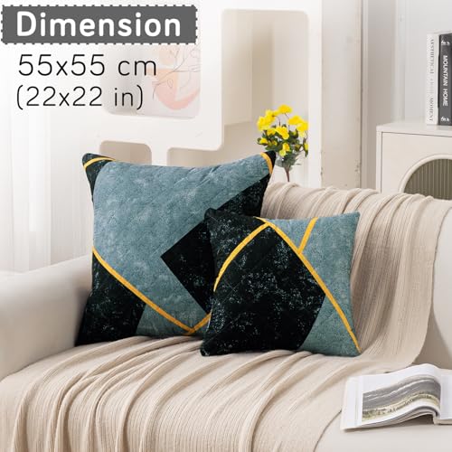 Image of HOKIPO 'Elira Series' Printed Quilted Cushion Cover for Sofa 22x22 Inches, Set of 2, Multicolor Abstract Geometry (AR-6232-C10*2)
