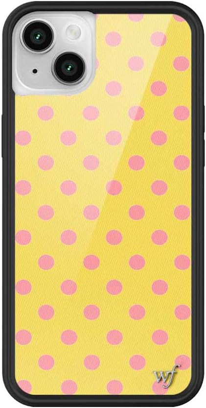 Wildflower Cases - Compatible with iPhone 13/14 | Protective Black Bumper, 6.5ft Drop Test Certified, Women Owned Small Business | Spots Aesthetic Trendy Cute | Polka Dot - Pink and Yellow