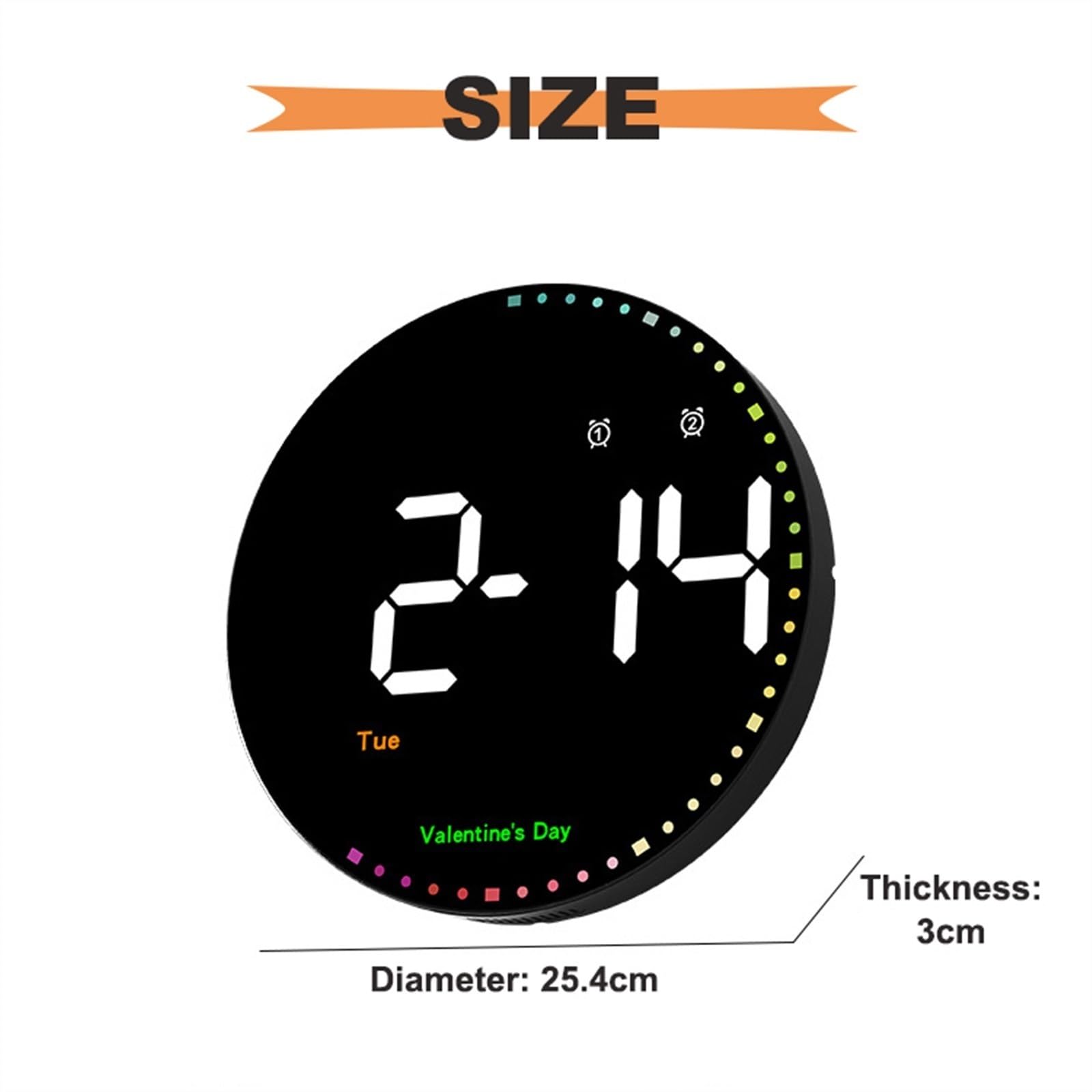 Horloge murale numérique à LED – Horloge multifonction avec alarmes, compte à rebours, affichage de la température, rappel de vacances