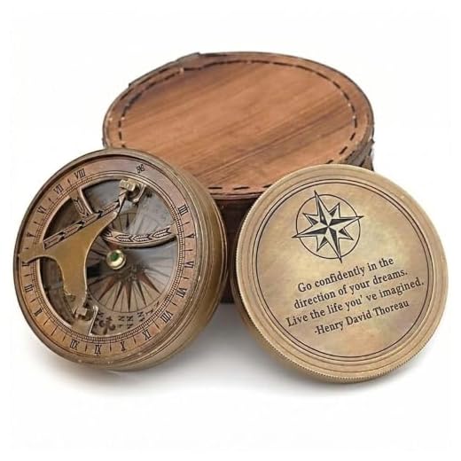 Roorkee Instruments Antique Nautical Vintage Directional Magnetic Sundial Clock Pocket Compass Quote Engraved Gifts with Leather Case, Son, Love Henry David Thoreau Go Confidently in The Direction