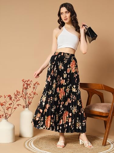 Image of KZULLY | Floral Printed Maxi Skirt | Comfortable Elastic Waist | Stylish Morden and Comfortable Looking | Fashionable and Modern Look Perfect for Any Event| Polyester, Crepe| for Women