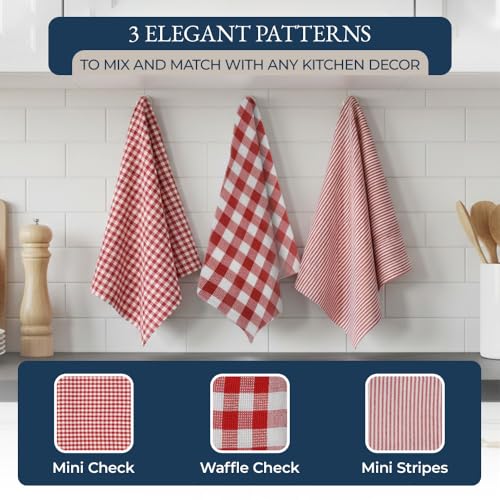 Image of LANE LINEN Cotton Kitchen Towels and Dishcloths 20 Pack - Large Dish Towels Set for Holiday Hosting, Fast Drying Dish Rags, Flour Sack Towels, Versatile Scrubbers & Oven Mitts with Pot Holders - Red
