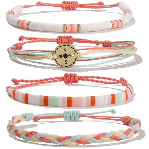 FANCY SHINY Beaded String Bracelets Compass Charm Clay Beads Boho Bracelet Stack Friendship Bracelets for Women