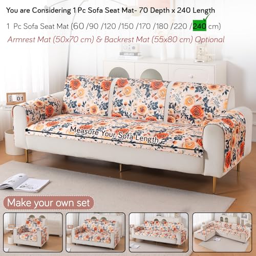 Image of HOKIPO 'Nature Muse' Premium HD Printed Holland Velvet Sofa Cover Mat for 1 /2 /3 Seater & L-Shape Sofa. Make Your Own Sofa Cover Set, Mat 70(D) x 240(L) cm, Caramel Ambrosia (IN-920-D8)