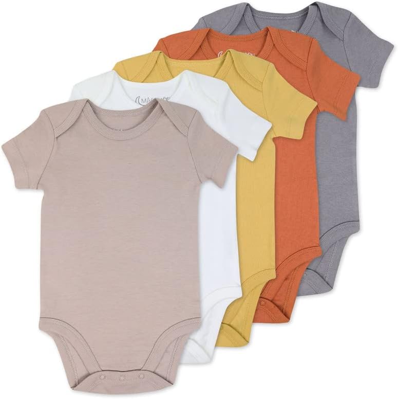 Mac & Moon Organic Cotton 5-Pack Short Sleeve Bodysuits, Baby Boy or Baby Girl