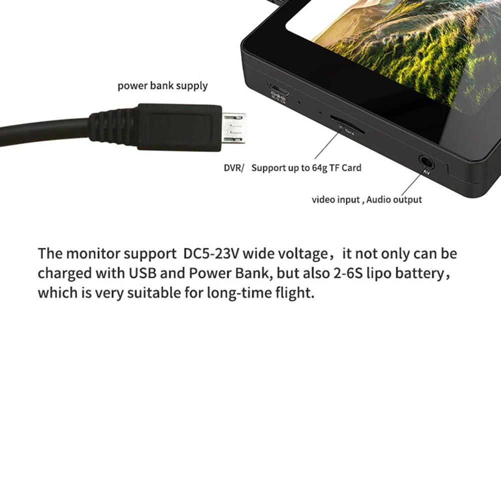 5-Drohnendisplay DVR IPS 800x480 5,8G 40CH Diversity-Empfänger 1000Lux FPV HD-Display für RC-Drohnen-Funksteuerung