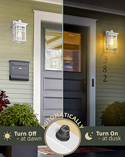 Dusk To Dawn Sensor Outdoor Wall Sconce - Hwh Exterior Wall Lantern Light Fixture For Porch, Garage, Doorway, Garden, Glossy White Finish, 5Hd27B-Pc Wh #TOP1