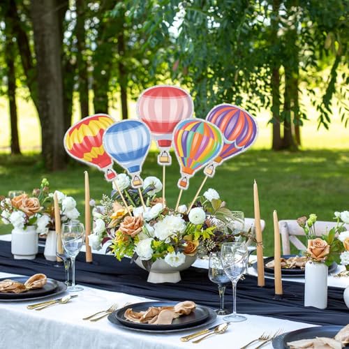 Image of Hot Air Balloon Table Centerpiece Sticks,Birthday Decorations With Hot Air for Birthday,Wedding Retirement Graduation Travel Theme Party Decoration.Set of 15