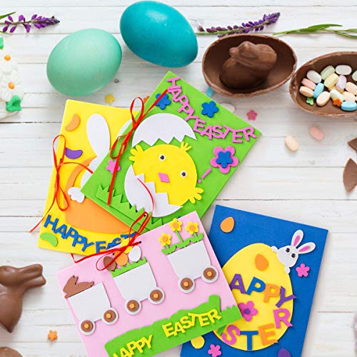 Easter Theme Greeting Cards Making Kit Cute Cartoon Invitation Card DIY Blessing Cards Handmade Material Package for Kids, 4pcs - Thumbnail 4