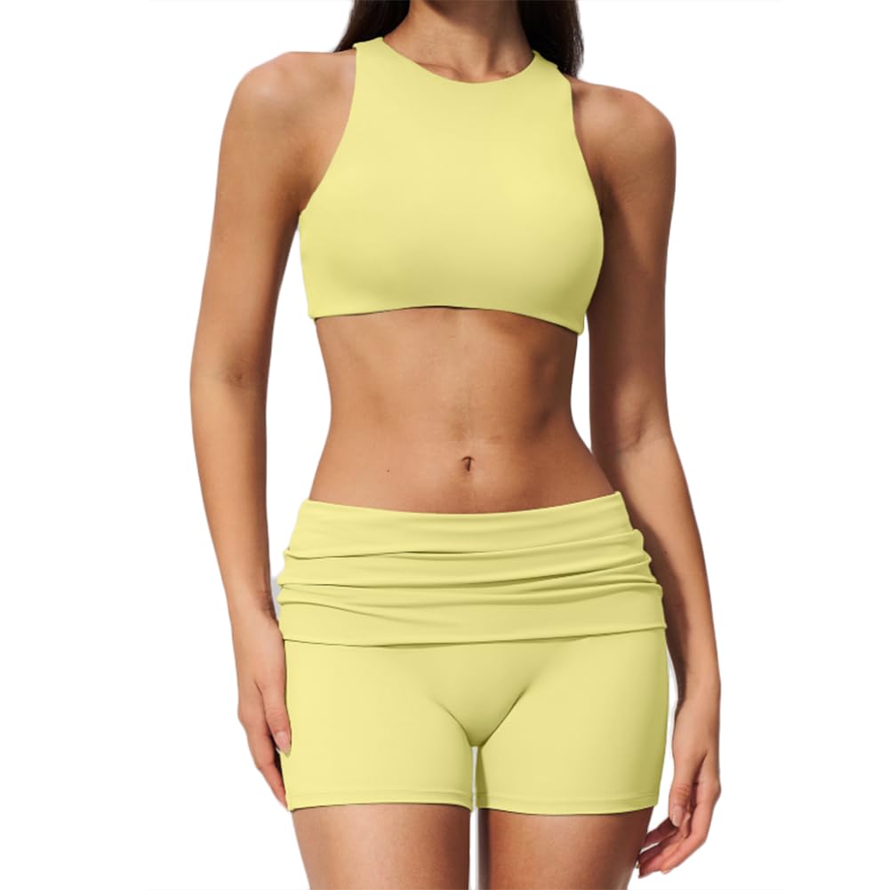 JPXJGT Yoga Set Form-Fitting Back-Highlighting Quick-Dry 2-Piece Yoga Fitness Outfit for Women(Size:S,Color:Yellow)