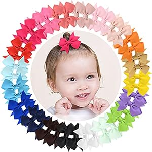 ALinmo Baby Hair Clips 2″ Baby Girls Fully Lined Baby Bows Tiny Hair Bows Alligator Clips for Baby Girls Infants Toddlers in Pairs
