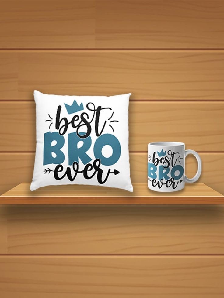 CRAFT MANIACSCRAFT MANIACS World's Best Brother Pillow with Filler & Free White Mug Combo Best Rakshabandhan Gift for Your Special Brother (BEST BRO EVER BLUE ART)