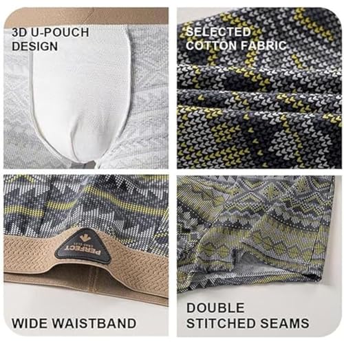 Empiricala Retro Pattern Design Men's Premium Cotton Boxer Briefs Breathable Cotton Boxer Briefs for Men Pack Seamless2