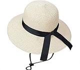 Girls Straw-Sun-Hat Summer-Beach Floppy-Hat - Kids Wide Brim Travel Sun Visor Hat with Bowknot for G
