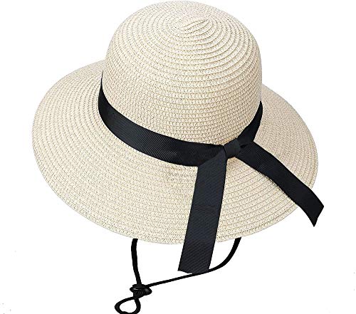 Girls Straw-Sun-Hat Summer-Beach Floppy-Hat - Kids Wide Brim Travel Sun Visor Hat With Bowknot For Girls 9 To 18 Years (9-18Yrs(22.04"), Beige Bigkids) #TOP10