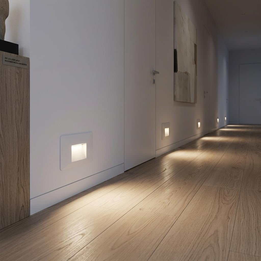 MAKA Faretto Segnapasso LED 3W IP65 da Parete 220V CCT Switch 3000K-6400K 270lm Rettangolare Luce Scala Interno Esterno Illuminazione Segnapasso Moderna (5 Pezzi)