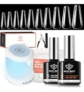 Modelones Fake Nails Tips Starter Set, 500 Stück Nagelspitzen Nagelkleber Gel mit Tragbare UV LED...