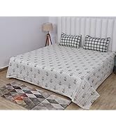 RD TREND Glace Cotton Printed Super King Size Flat Double Bedsheet with 2 Pillow Covers | 210 Tc ...
