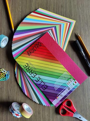 Image of BRUSTRO Copytinta Coloured Craft Paper A4 Size 80 GSM Bright & Soft Colour 80 Sheets (10 cols Each of Bright and Soft X 4 Sheets). with Elle Erre Card Stock A5, 220 GSM,Pack of 24 Shades X 2 Sheets.