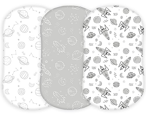 Image of TansyPanda Halo Bassinet Sheets for BassiNest Luxe Swivel, Soothing, Swivel, Lite, Essential Sleeper, 3 Pack, 33 X 17 Inch, Ultra Soft, Snug Fit, Unisex Boys Girls, Gray White (Space)