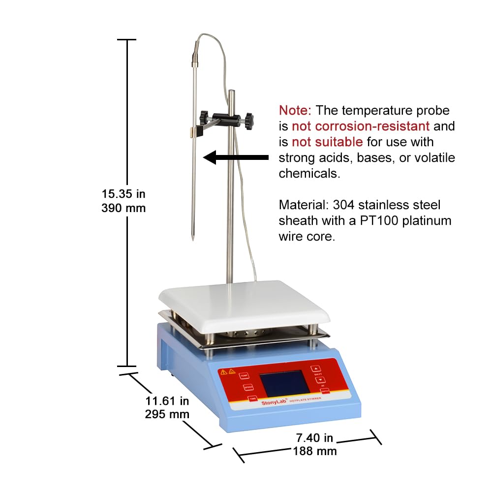 stonylab Agitatore Magnetico a Display Digitale, 5L 200-2000 giri/min Mescolatore Magnetico con Piastra Riscaldante in Ceramica e Sonda Sensor di Temperatura, Max 350℃ Potenza Nominale 600W, 220V