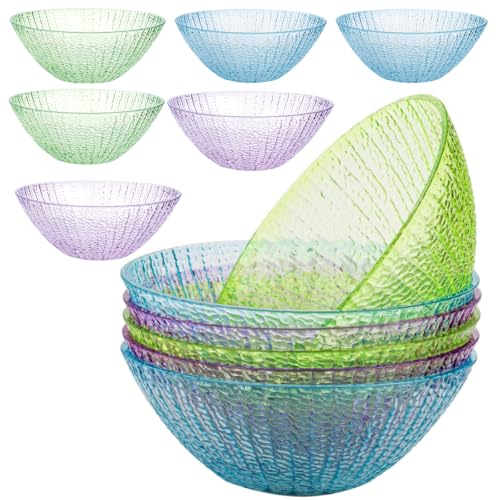 Frcctre Set of 6 Large Plastic Mixing Bowls Set, 93 Oz Round Disposable Plastic Serving Bowls Salad Bowl for Party, Snack, Salad, Chip, Popcorn